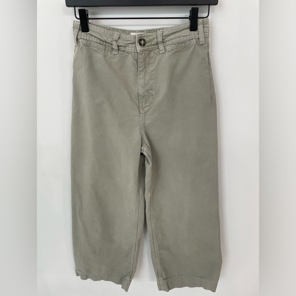 Free People Sage Green Cropped Wide Leg Patti Pants Size 26 Cotton.  L15 - Picture 2 of 8